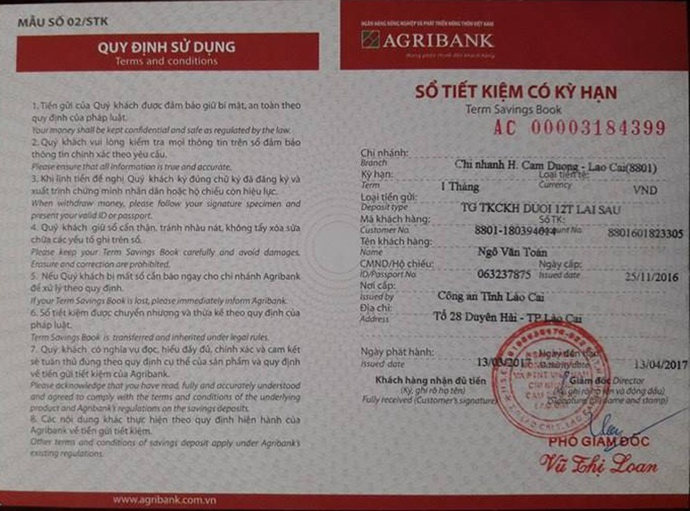 Thẻ tiết kiệm có kỳ hạn Agribank